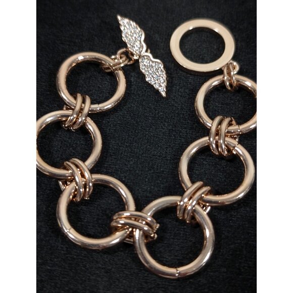 Victorias Secret Angel Wing Rose Gold Tone Round Chain Toggle Bracelet 8 in - Picture 4 of 9